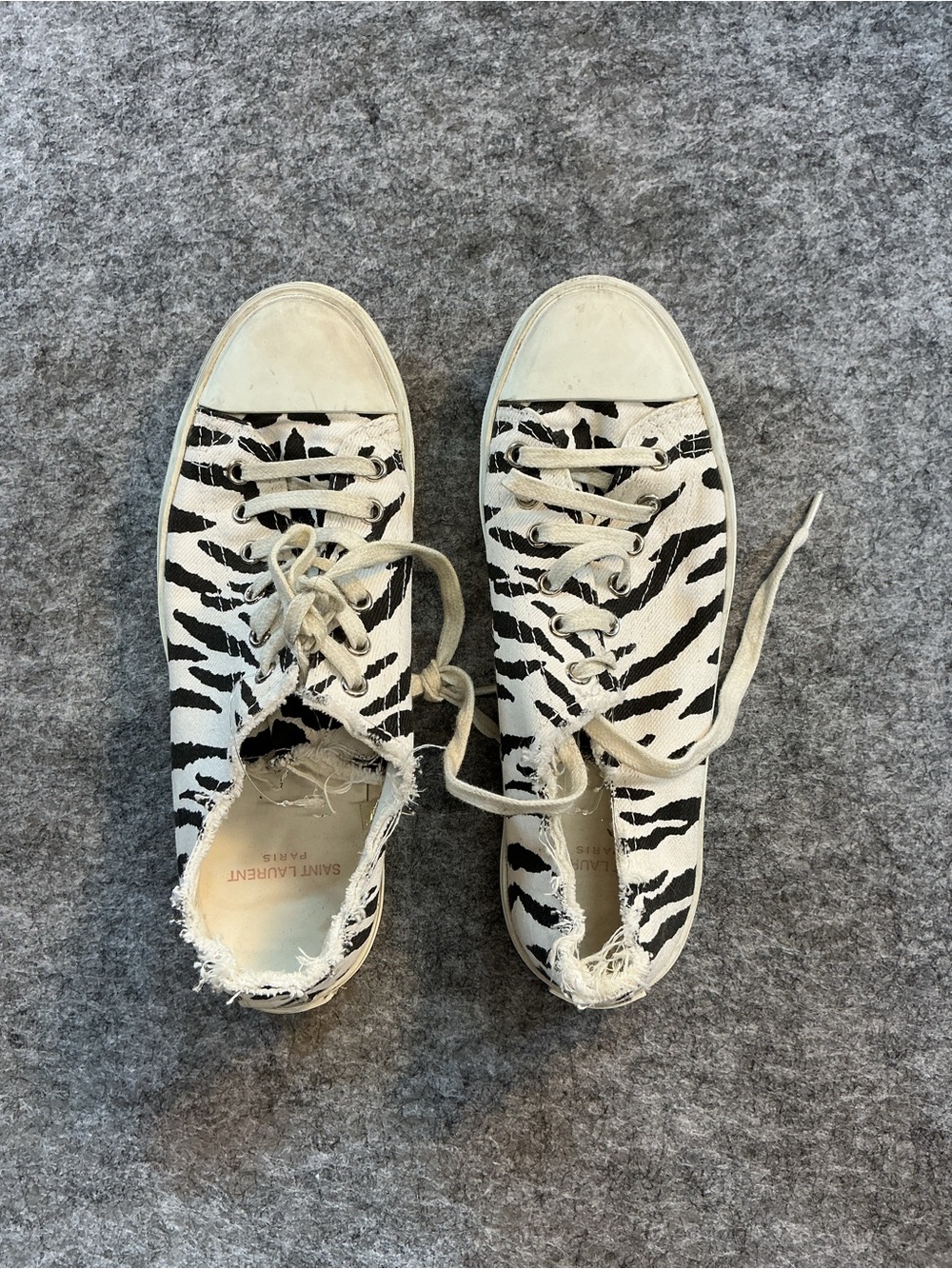 Saint Laurent Black & White Zebra-Print Canvas Low-Tops Size 37.5